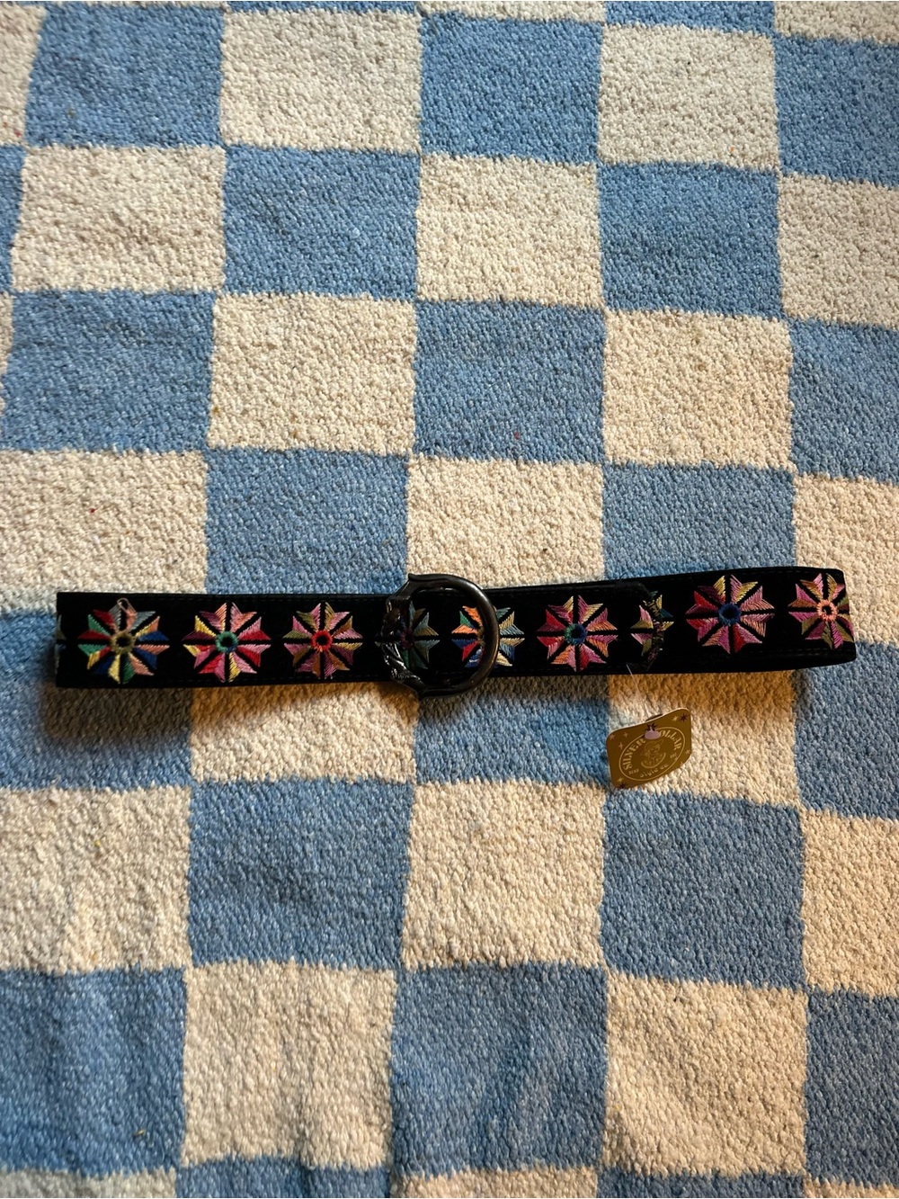 Vintage 1970s Bechelli Embroidered Star Motif Black Velvet Belt